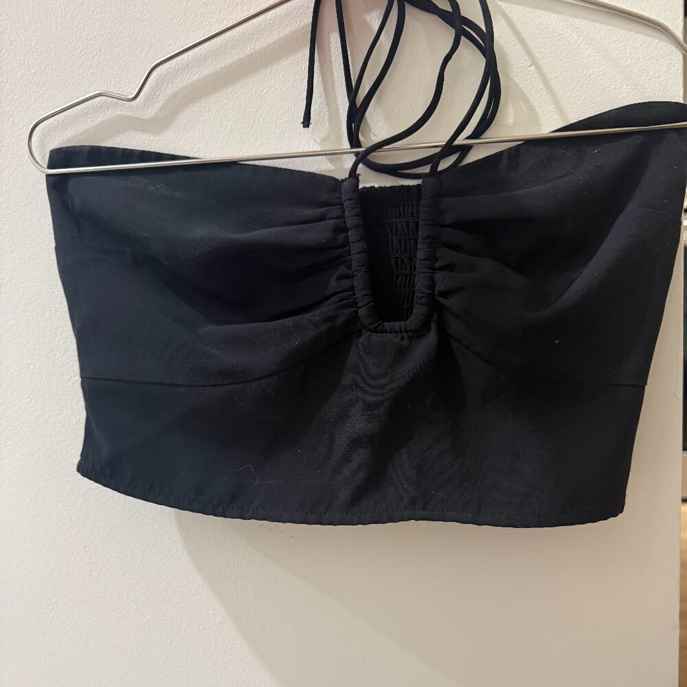 Abercrombie Black Halter Tube Top Ruched Front Cropped Size S